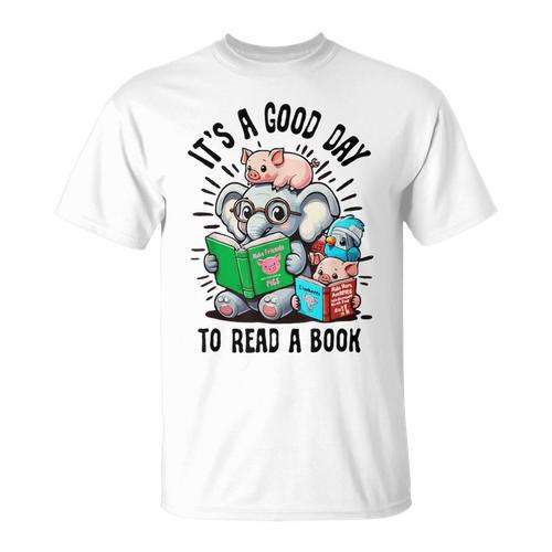 Its A Good Day To Read Book Lover Cute Pig And Elephant T-Shirt - Bookorys DE