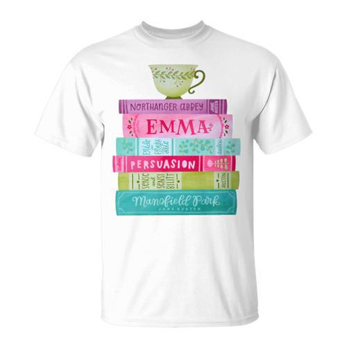 Jane Austen Book Stack Tea Fans Vintage Literary Premium Tri-Blend T-Shirt - Bookorys CA