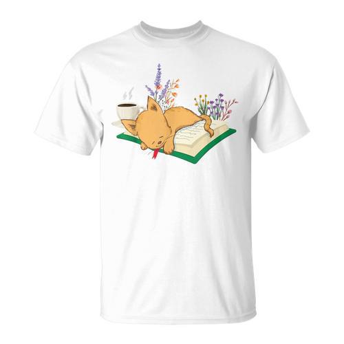 Kawaii Cat Women's Cat Books Flowers T-Shirt - Bookorys AU