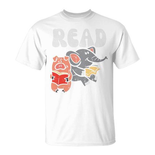 Kids Pig Elephant Reading Cute Book Lover Bookworm Boys Girls Kid Performance T-Shirt - Bookorys UK