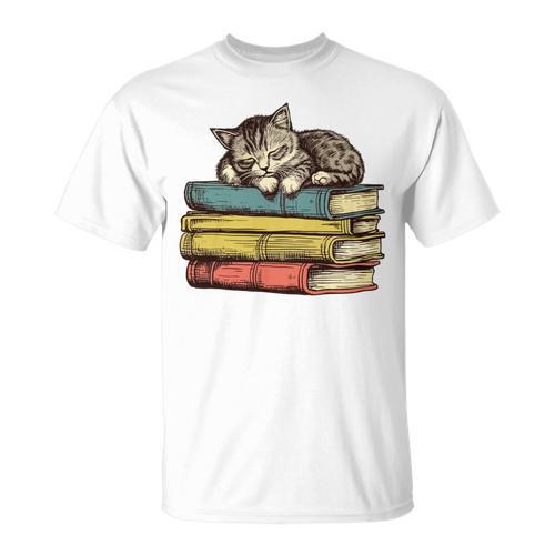 Librarian Cottagecore Aesthetic Cute Cat Book Reading Lover T-Shirt - Bookorys AU