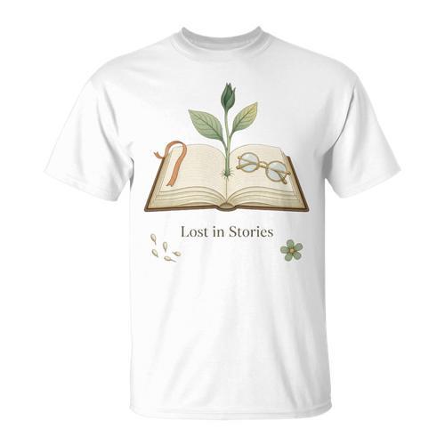 Lost In Stories Aesthetic Book And Growing Plant Tee T-Shirt - Bookorys AU