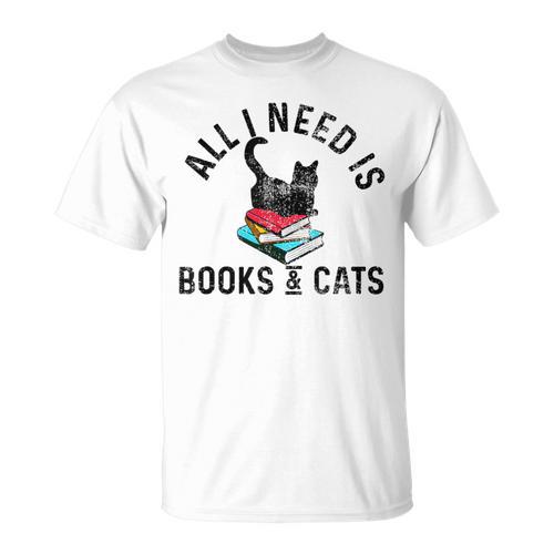 All Need Is Books & Cats Book Reader And Kittens Art T-Shirt - Bookorys DE