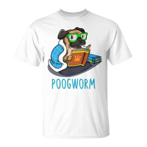 Nerdy Pug Reading Books Poogworm Pug Bookworm T-Shirt - Bookorys CA