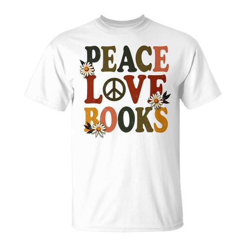 Peace Love Books Librarian Teacher Life Book Library T-Shirt - Bookorys