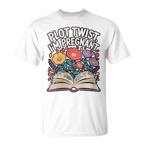 Plot Twist I’m Pregnant Book Lover Announcement T-Shirt - Bookorys DE