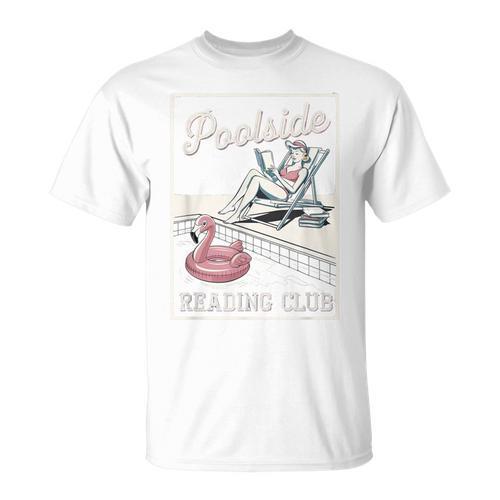 Poolside Reading Club Books Flamingo Swim Pool Inflatable T-Shirt - Bookorys