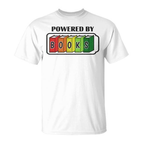 Powered By Books Bookworm Librarian Reading T-Shirt - Bookorys DE