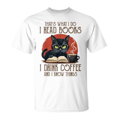 i Read Books And i Know Things Cat Reading Coffee T-Shirt - Bookorys DE