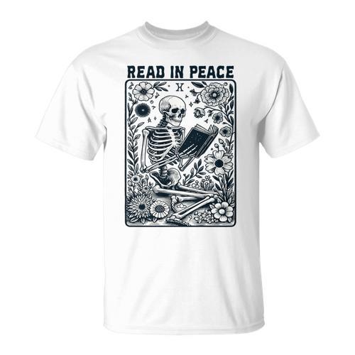 Read In Peace Book Lover Bookworm Skeleton Book Lover Performance T-Shirt - Bookorys