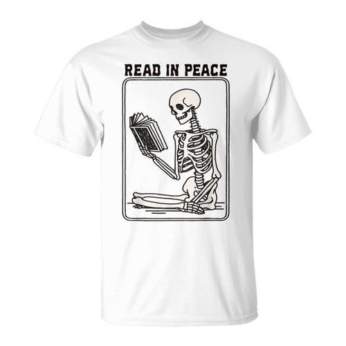 Read In Peace Skeleton Book Lover Bookworm Book T-Shirt - Bookorys
