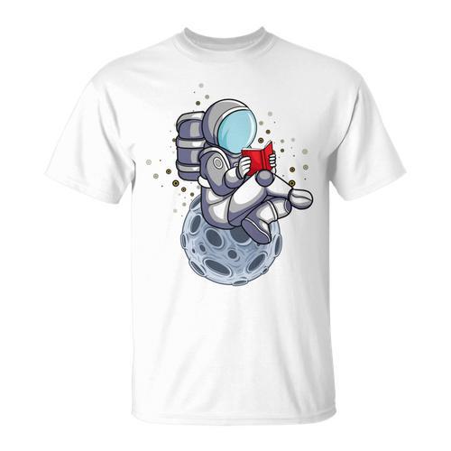 Reading Read Books Reader Nerd Cartoon Astronaut Moon T-Shirt - Bookorys