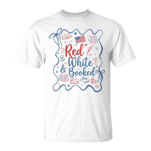 Red And Booked Coquette 4th Of July Book Lover T-Shirt - Bookorys CA