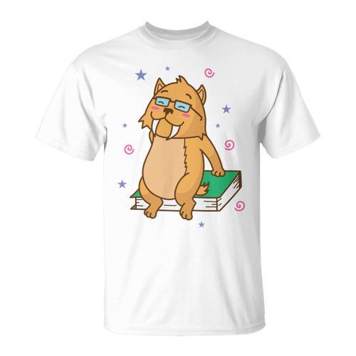 Sabre-Toothed Tiger Loves Books Wildcat T-Shirt - Bookorys