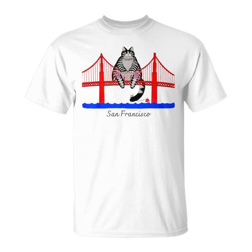 San Francisco Cat Golden Gate Bridge Book Lover Vintage T-Shirt - Bookorys CA