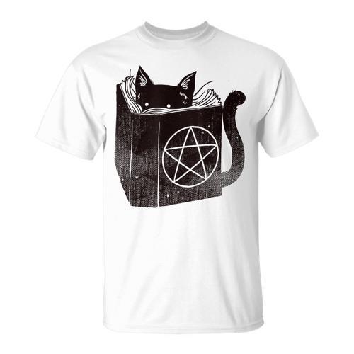 SataniCat Pentagram Cat Satan Demon Necronomicon Book Lover T-Shirt - Bookorys AU