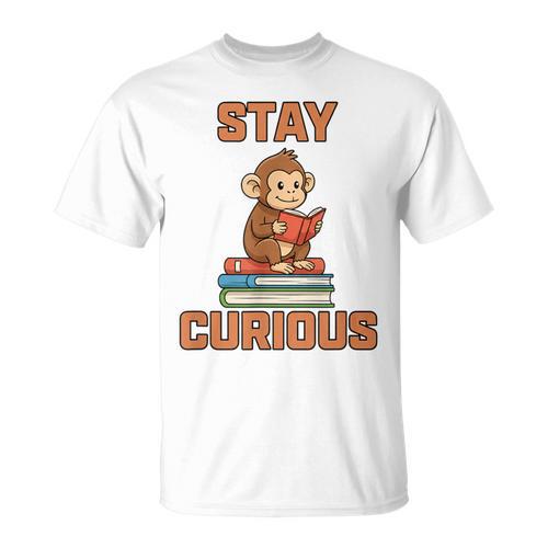 Stay Curious Monkey Reading Kids Book Lover Jungle Animal T-Shirt - Bookorys CA