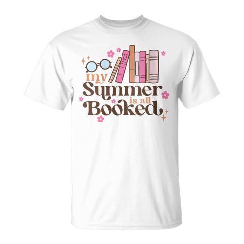 My Summer Is All Booked Retro Summer Book Lover Womens Girls T-Shirt - Bookorys
