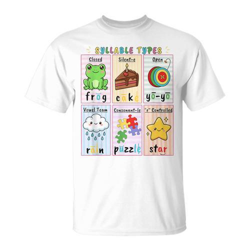 Syllable Types Teacher Phonics Reading Science Of Reading T-Shirt - Bookorys UK