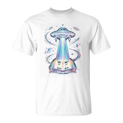 UFO Abducting Book Take Me To Your Readers Sci-Fi T-Shirt - Bookorys CA
