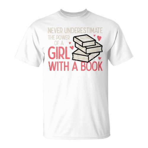 Never Underestimate Power Of Girl With Book Bookworm Women T-Shirt - Bookorys AU
