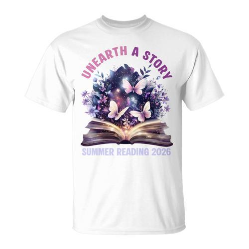 Unearth a Story Summer Library Reading 2026 Butterfly Book T-Shirt - Bookorys CA