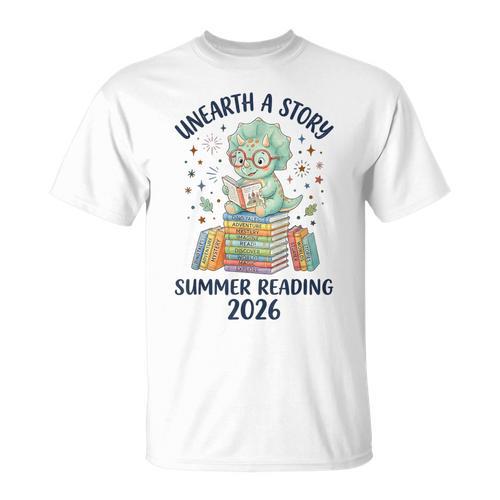 Unearth a Story Triceratops Dinosaur Reading Books Cute Dino T-Shirt - Bookorys UK