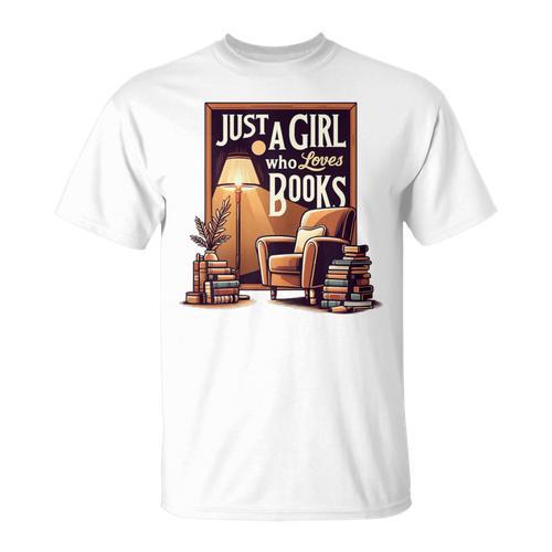 Vintage Just A Girl Who Loves Books Retro Bookworm Reader T-Shirt - Bookorys UK