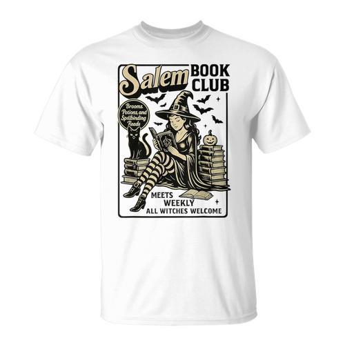 Vintage Salem Book Club Cat Bookish Spooky Halloween T-Shirt - Bookorys