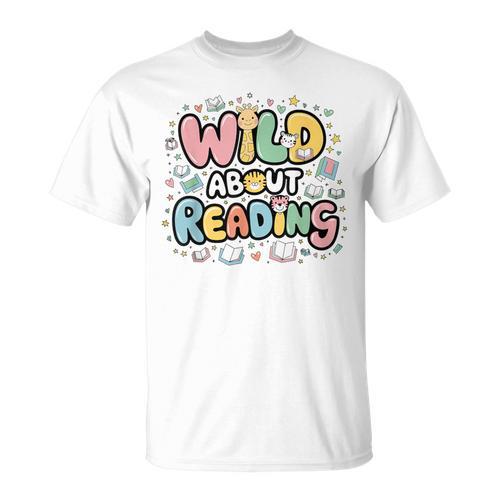 Wild About Reading Animal Bookworm Library Book Lover Reader T-Shirt - Bookorys CA