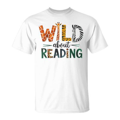 Wild About Reading Library Day Reading Books And Bookworm T-Shirt - Bookorys