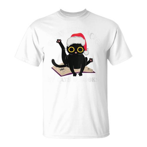 Witchy Book Lover Christmas Cat Reading Mystic Bookworm T-Shirt - Bookorys