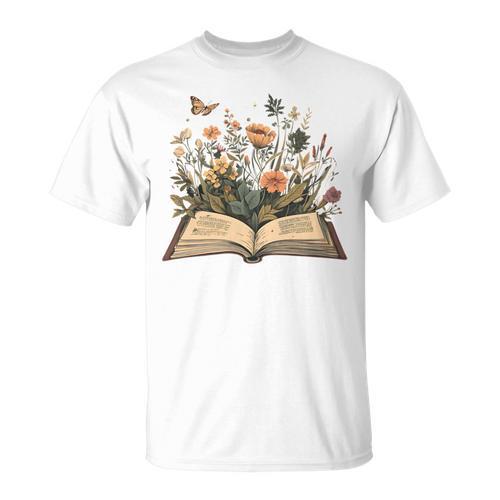 Women Book Lover Wildflowers Cottagecore Flowers Book T-Shirt - Bookorys