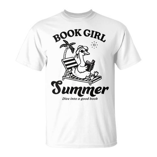 Women's Book Girl Summer Reading Duck Retro Beach Vacation Bookworm T-Shirt - Bookorys CA