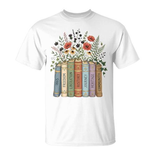 Women's Juneteenth 1865 Freedom Books Botanical Wildflower Graphic T-Shirt - Bookorys UK