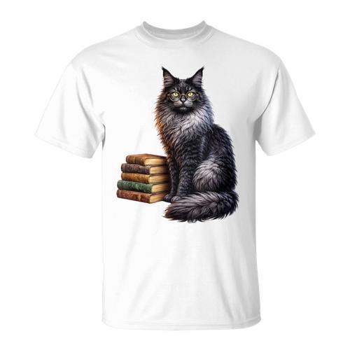 Women's Smokey Maine Coon Cat Book Lover T-Shirt - Bookorys AU