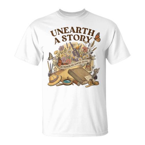 Women's Unearth A Story Summer Reading 2026 Flower Butterfly Book T-Shirt - Bookorys AU