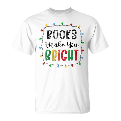 XboE Books Make Bright Christmas Light Merry Xmas Bookworm T-Shirt - Bookorys UK
