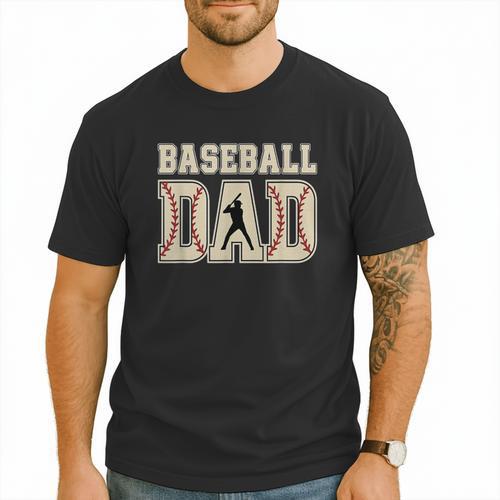 Baseball Dad Distressed Bold Stitch Graphic Sports Father Men T-Shirt - Sportilla