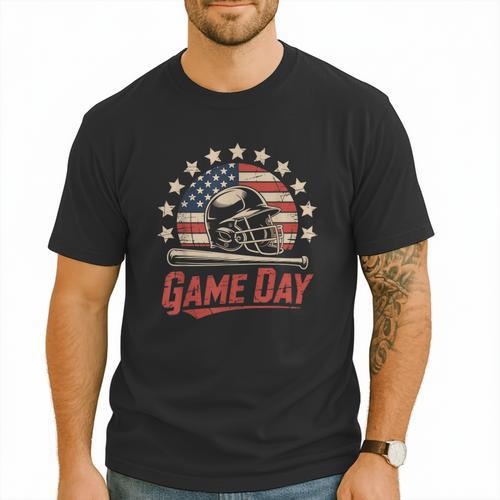 Baseball Dad Game Day USA Flag Men T-Shirt - Sportilla