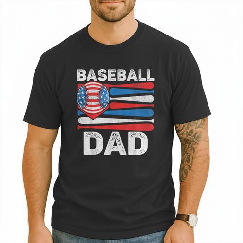 Baseball Dad For Men American Flag 4th Of July Fathers Day Men T-Shirt - Sportilla