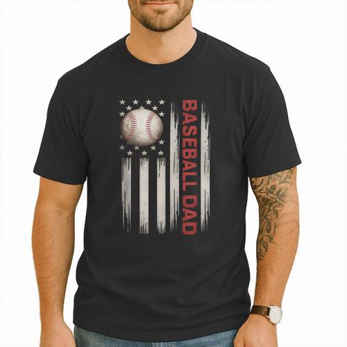 Baseball DAD USA American Flag Fathers Day 4th Of July Men T-Shirt - Sportilla