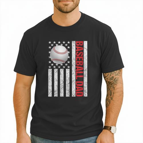 Baseball Dad USA American Flag Patriotic Dad 4th Of July Men T-Shirt - Sportilla