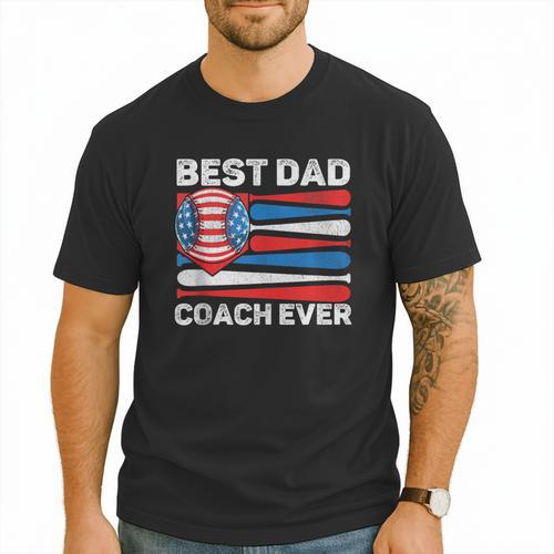 Best Dad Coach Ever Baseball Dad American Flag 4th Of July Men T-Shirt - Sportilla