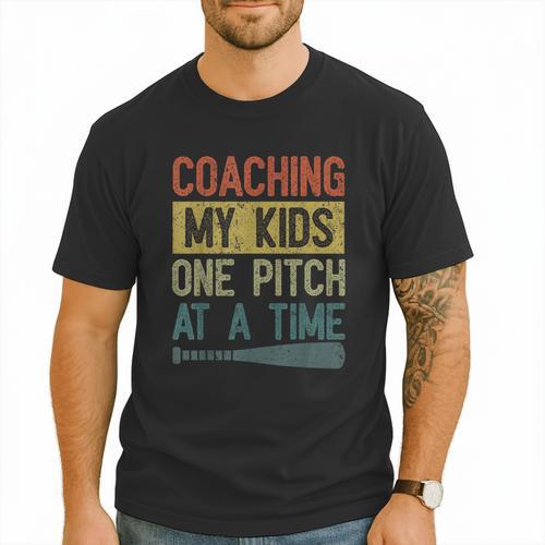 Coaching My Kids One Pitch At A Time Vintage Baseball Dad Men T-Shirt - Sportilla