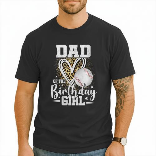 Dad Of The Birthday Girl Baseball Dad Leopard Heart Men T-Shirt - Sportilla