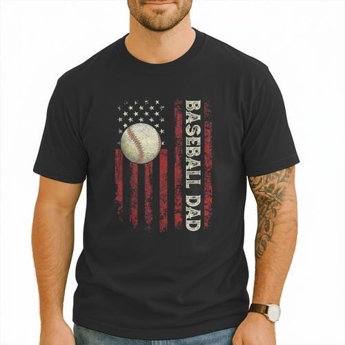 Fathers Day Baseball Dad USA Flag For Dad Men Baseball Men T-Shirt - Sportilla