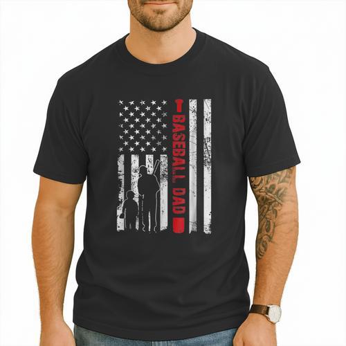 Proud Baseball Dad American Flag Sports Father Day Men T-Shirt - Sportilla