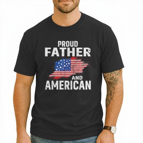 Proud Father And American Flag Baseball Dad Father Patriotic Men T-Shirt - Sportilla