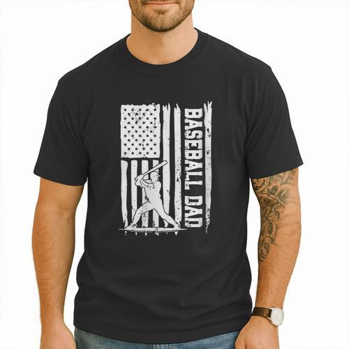 Retro Baseball Dad Us America Flag Fathers Day Men T-Shirt - Sportilla